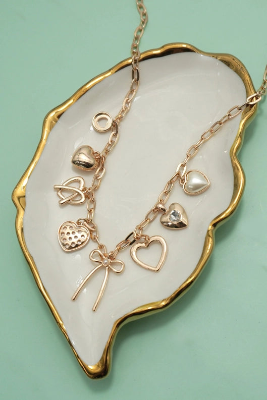 Charm Necklace Bow Multi Hearts Pearl Charms