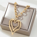 Sculptural Oversized Double Heart Pendant Necklace
