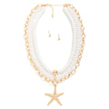 Layered Beaded & Chain Link Necklace With Starfish Pendant
