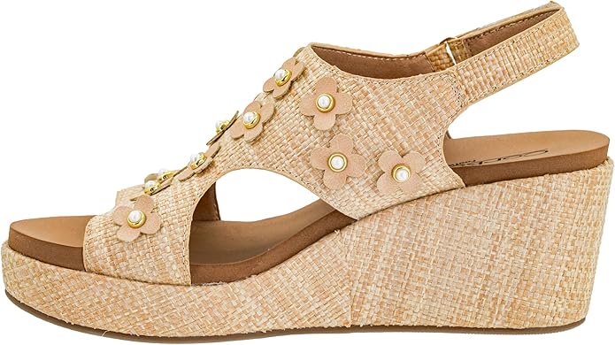 Corky Raffia Flower Carley Wedge