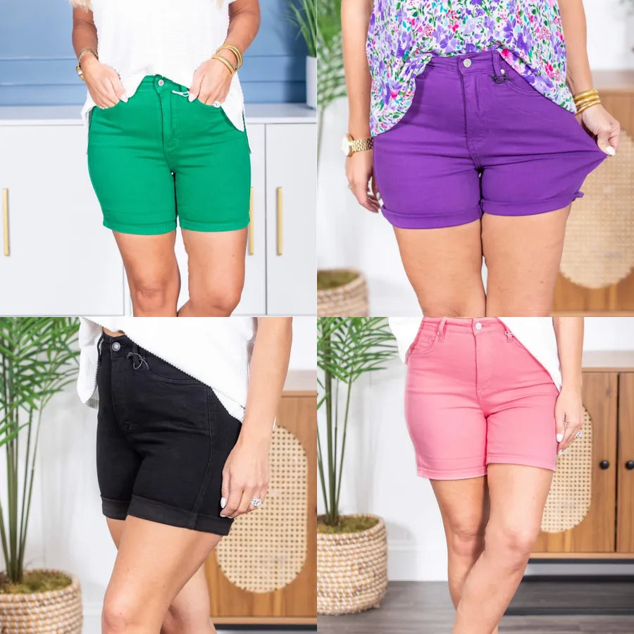(4 Colors) The Penelope Tummy Control Judy Blue Shorts