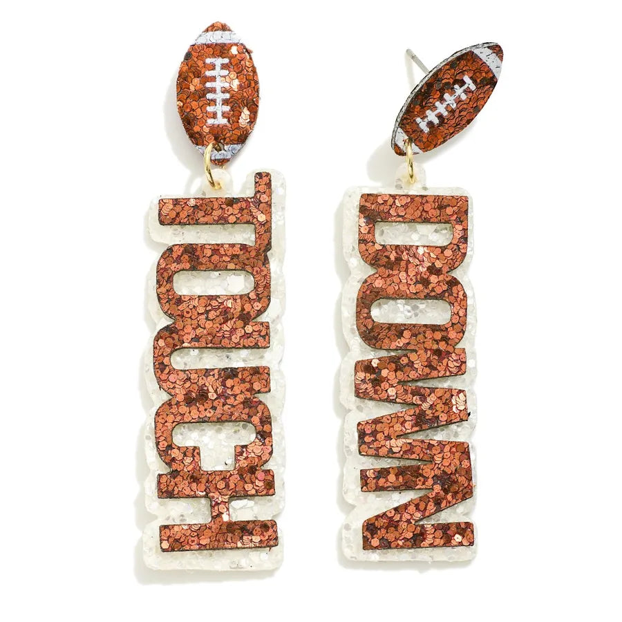 Touch Down Glitter Football Drop Earrings