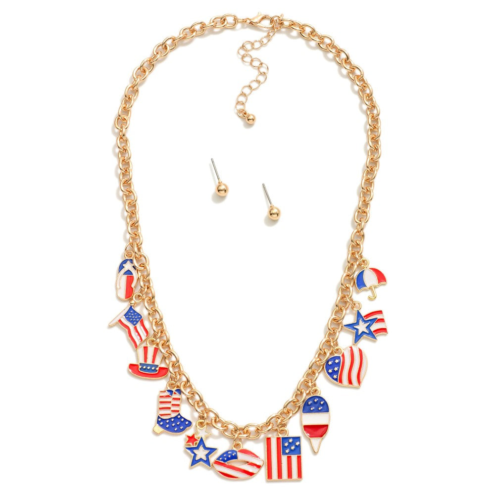 Chain Link Charm Necklace Featuring Enamel Americana Charms
