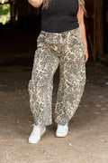 Blue Velvet Leopard Print Barrel Jeans
