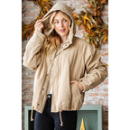 Solid Zip Up Vervet Hooded Jacket