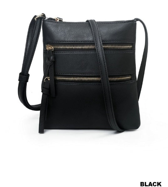 Triple Zipper Crossbody Shoulder Bag