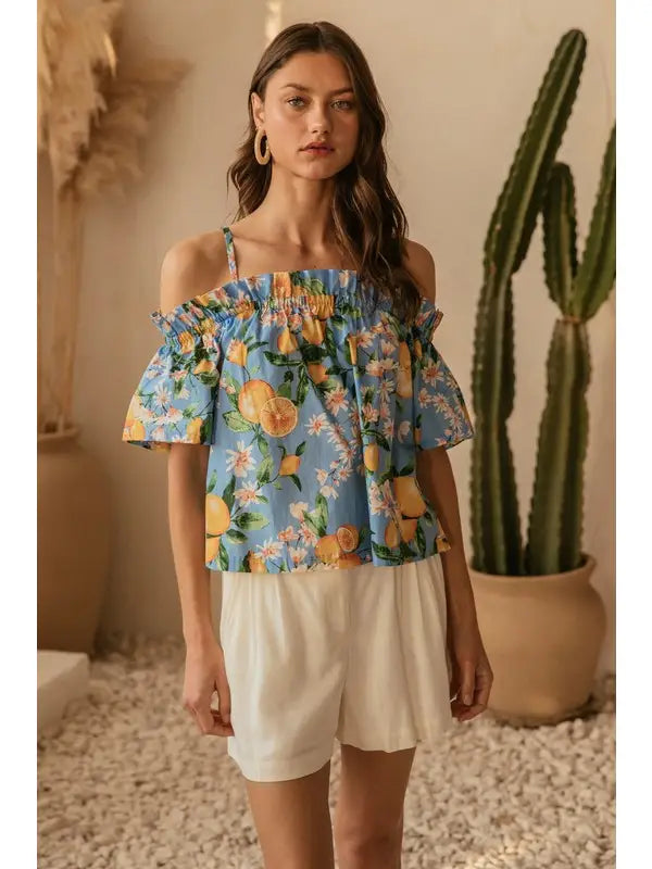 Off Shoulder Lemon Print Top