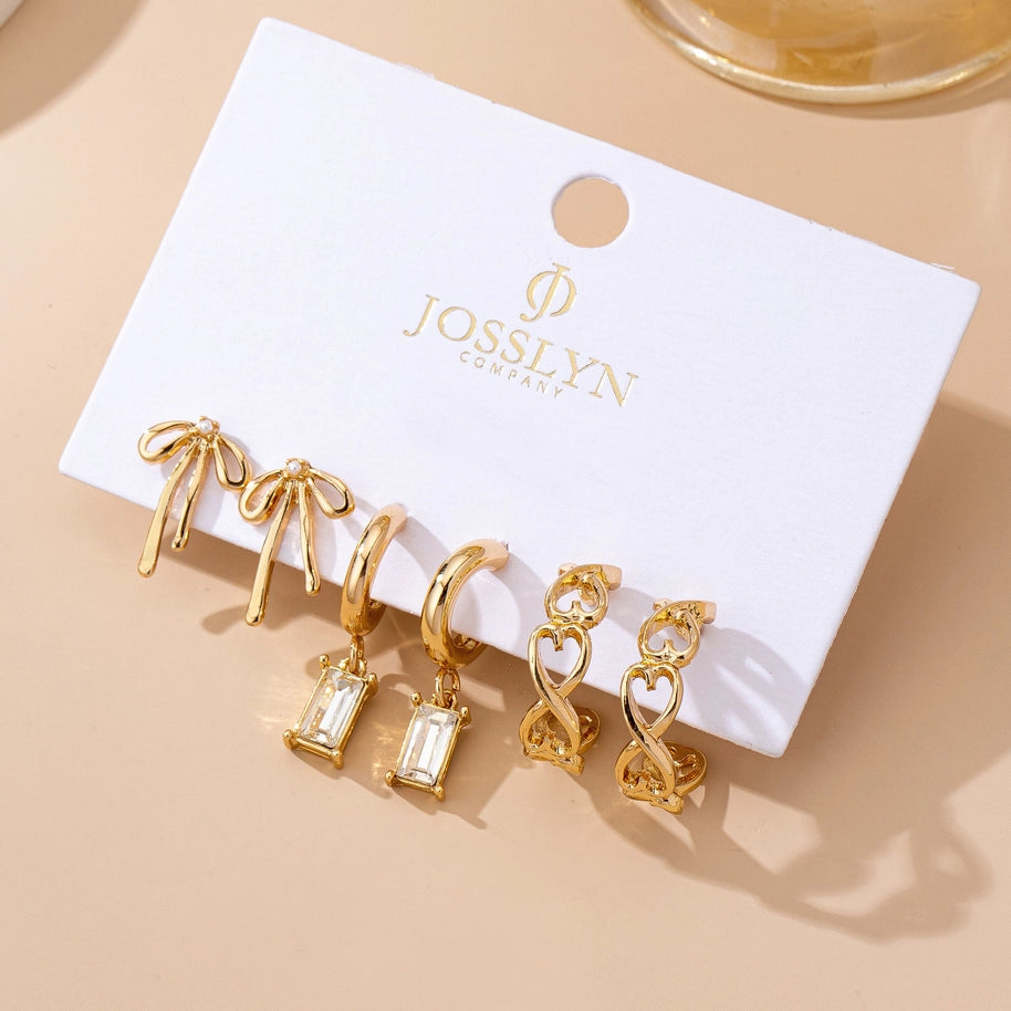 Baguette Stone Hoop, Bow Trio Earring Set