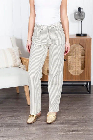The Evelyn Straight Leg Striped Mica Jean
