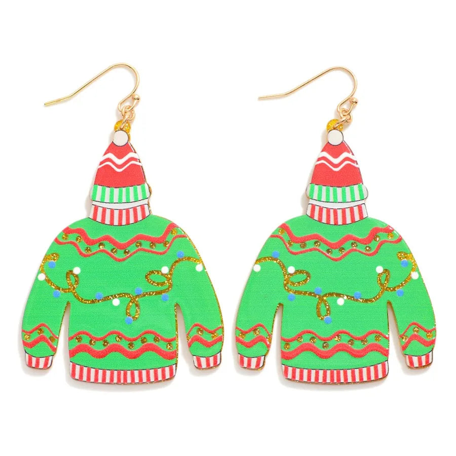 Acetate Christmas Sweater Drop Earrings
