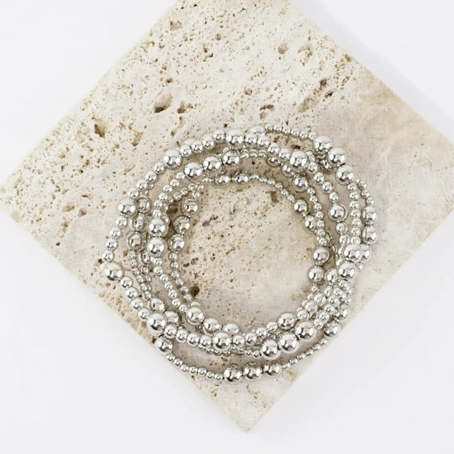 5PC Station Metallic Beads Stretch Bracelets Set