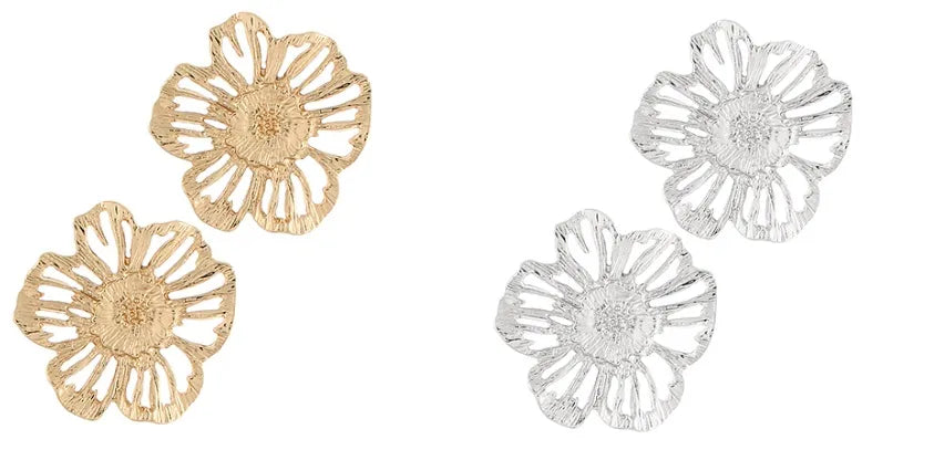 Flower Textured Metal Earrings