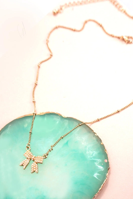 Pearl Bow Charm Ball Chain Necklace