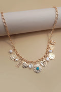 Charm Necklace Pearl Heart Turq Coin Charms