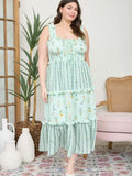 Floral Colorblock Ruffled Tiered Midi Dress