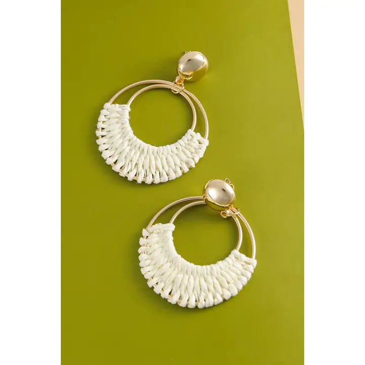 Boho Raffia Hoop Drop Earrings