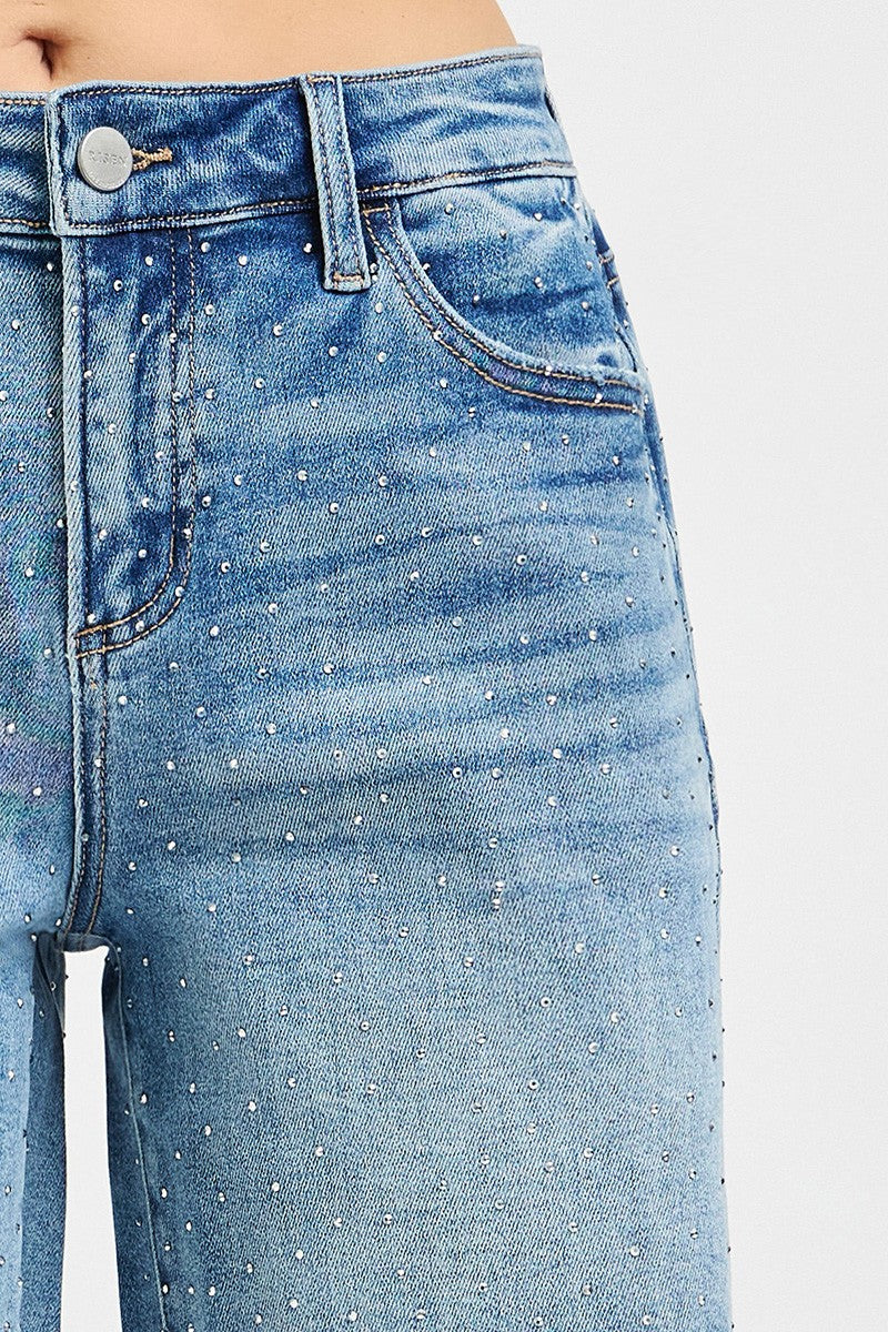 Slouchy Mid Length All Over Rhinestones Shorts