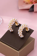 Gold Tone Multi Pearl C-Hoop Earrings