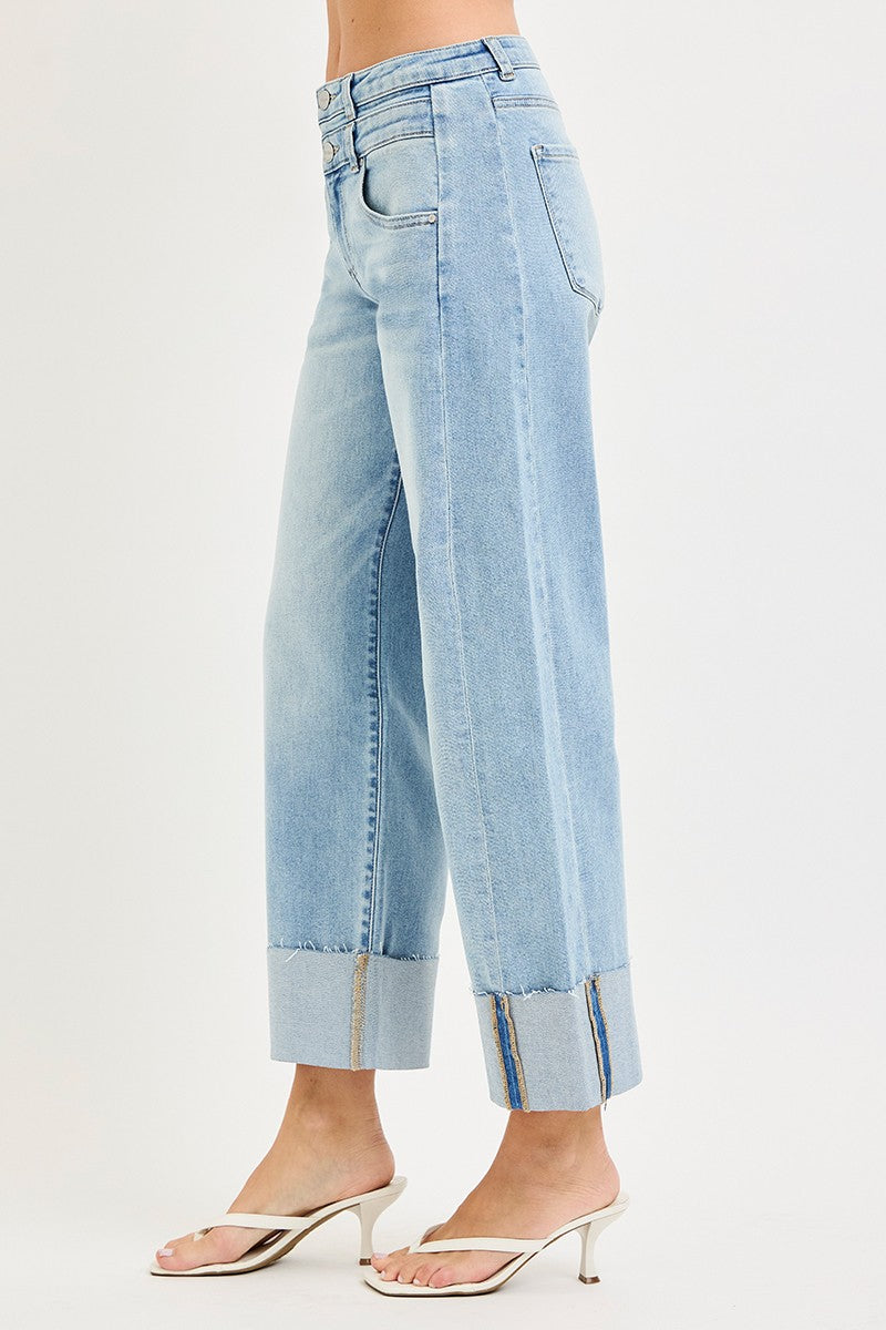 Slouchy Crop Barrel Jeans With Double Waistband Details