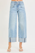 Slouchy Crop Barrel Jeans With Double Waistband Details