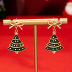 Christmas Tree And Bow Dangle Earrings