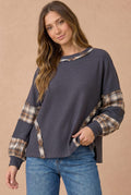 Into Fall Plaid Detail Top