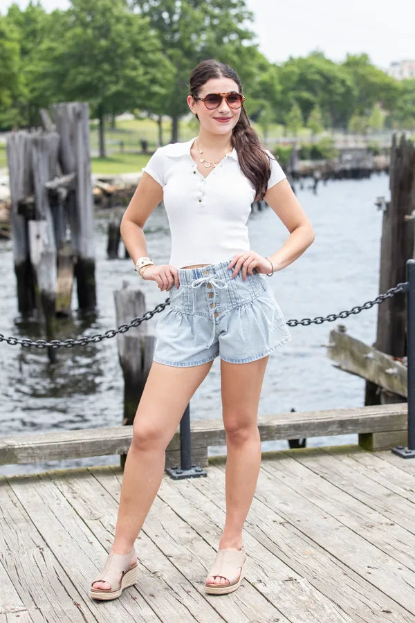 Snap And Chic Collared Crop Shirt