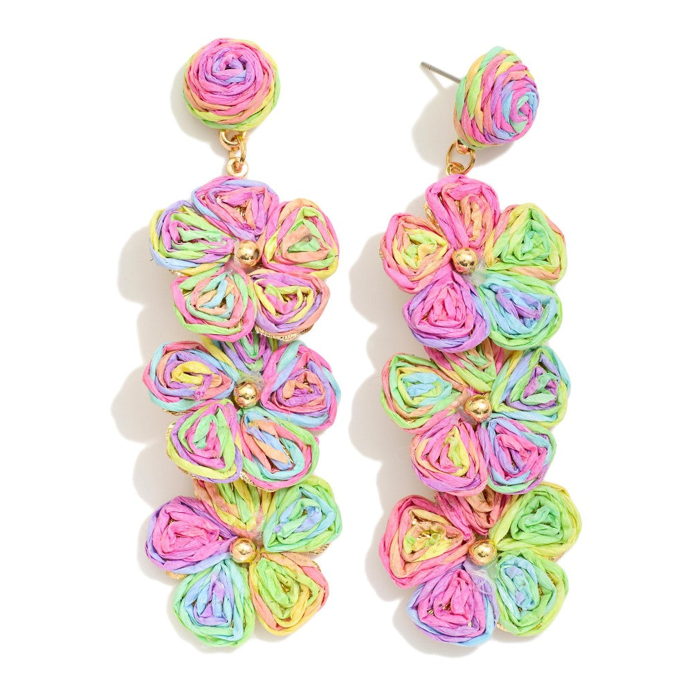 Pastel Raffia Flower Drop Earring