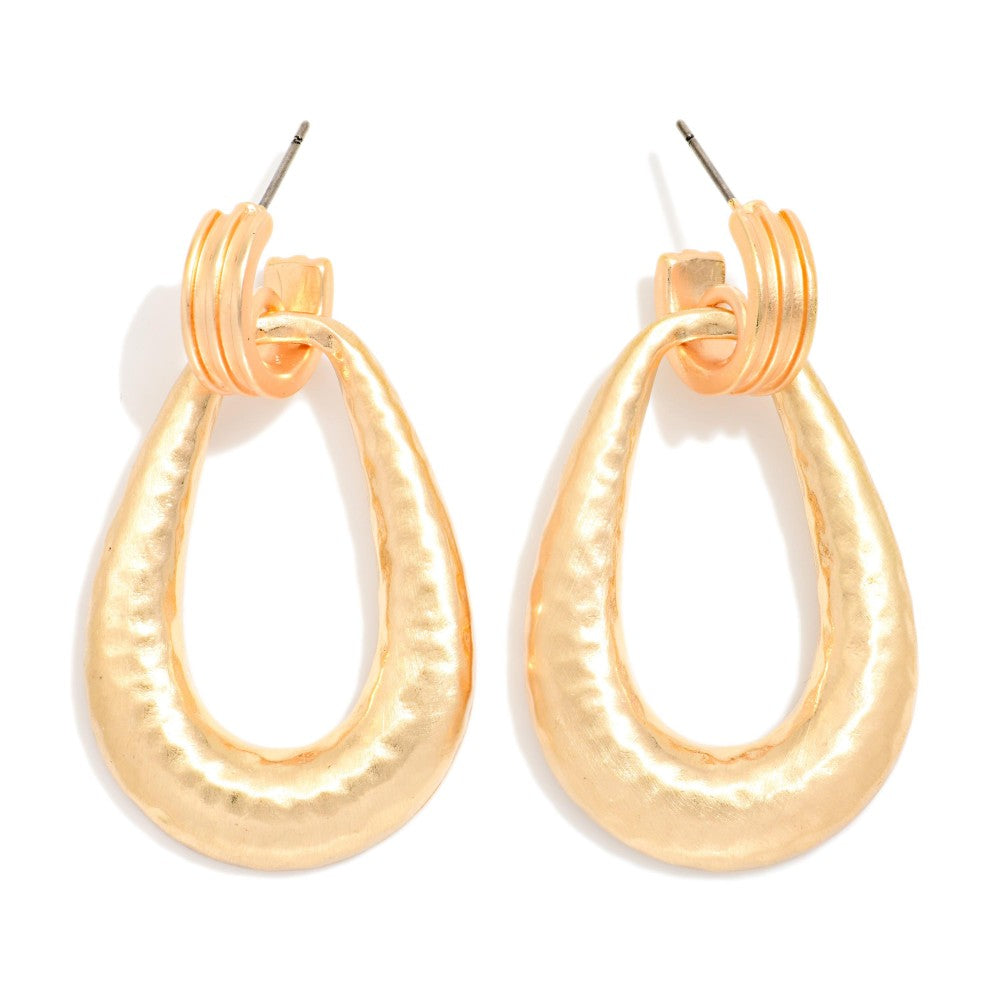 Hammered Metal Teardrop Door Knocker Post Drop Earrings