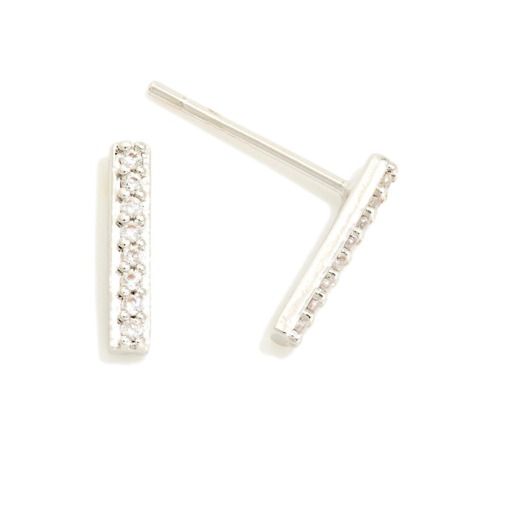 Cubic Zirconia Bar Stud Earrings