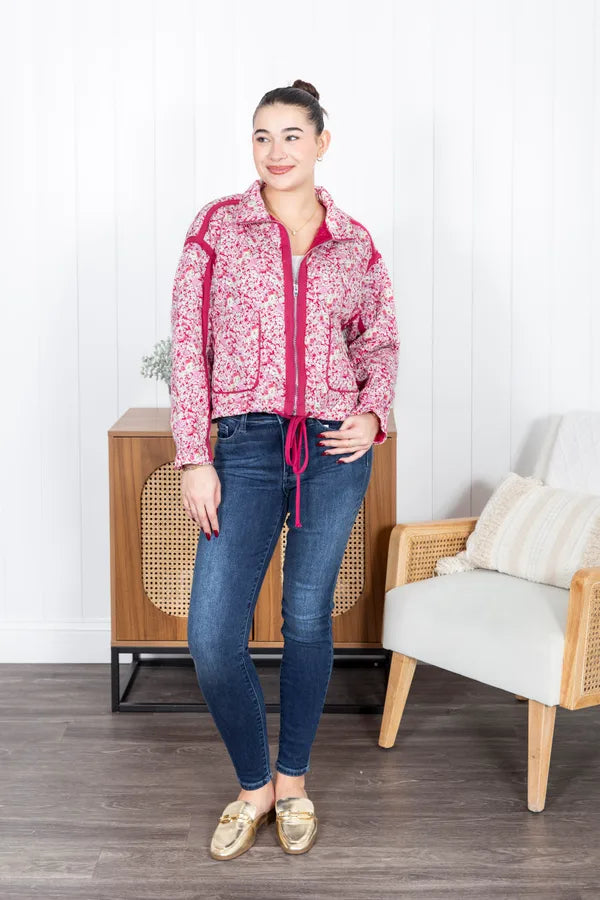 Long Sleeve Floral Print Knit Jacket