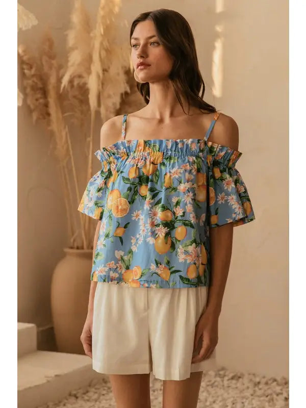 Off Shoulder Lemon Print Top