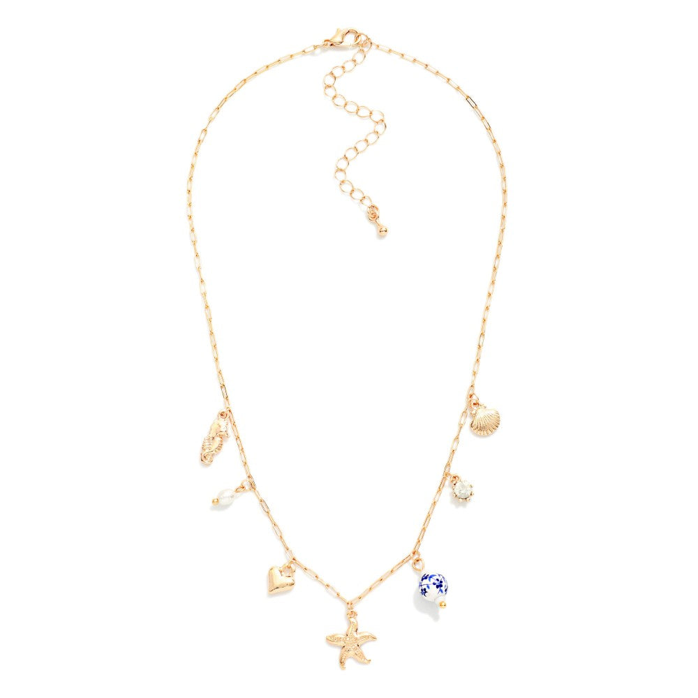 Paperclip Chain Link Necklace With Charms