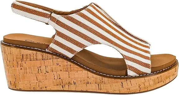 Corky Tan White Stripe Carley Wedge