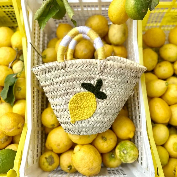 Handwoven Straw Tote With Crochet Lemon