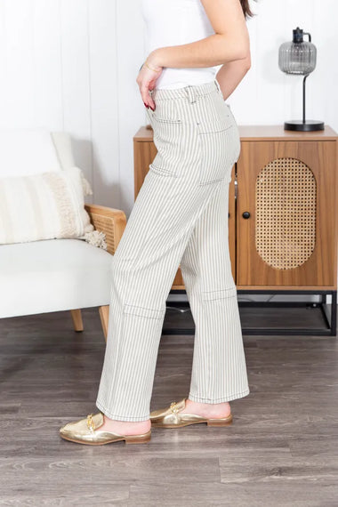 The Evelyn Straight Leg Striped Mica Jean - 0