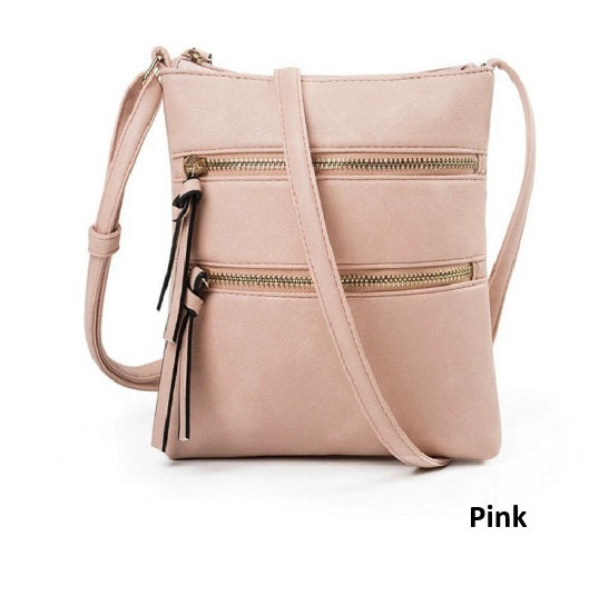 Triple Zipper Crossbody Shoulder Bag