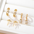 Baguette Stone Hoop, Bow Trio Earring Set