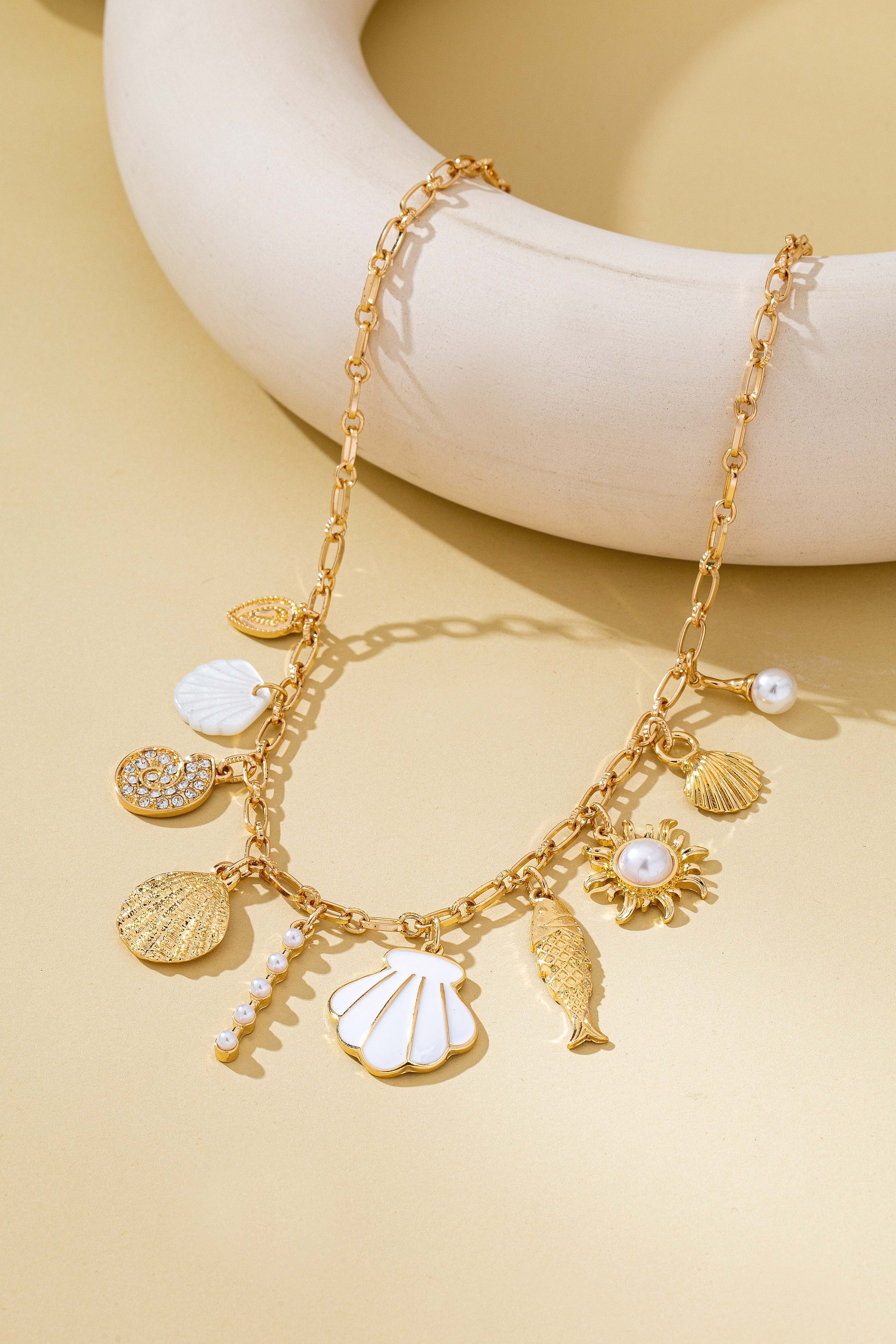 Charm Necklace Ocean Seashell Fish Pearl