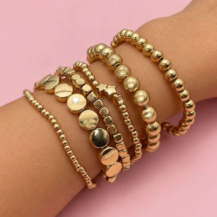 Multi Ball Chain Bead Mix Stretchable Bracelet