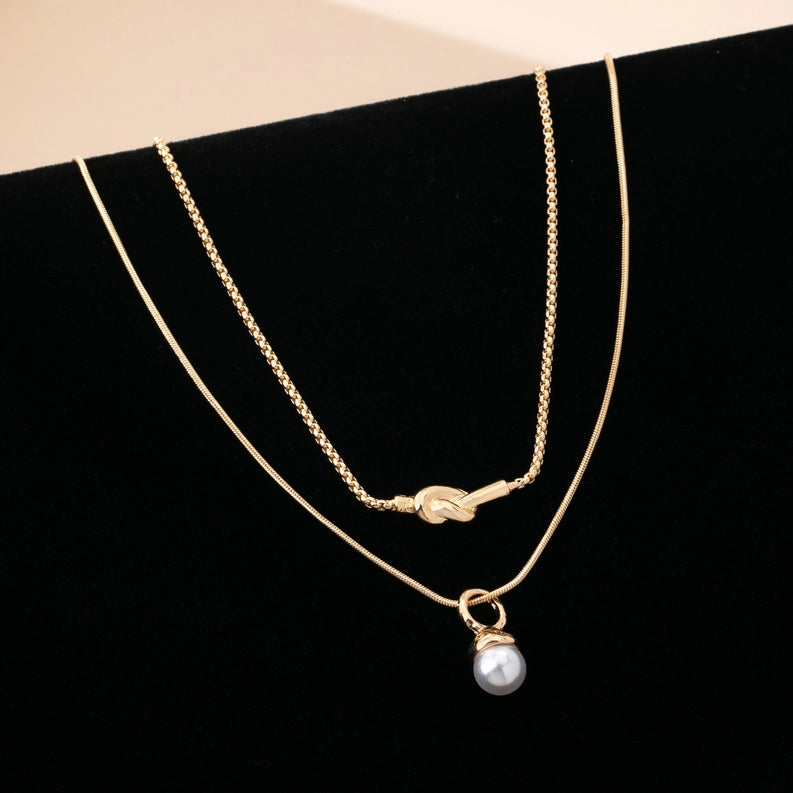 Layer Knot & Acorn Pendant Duo Drop Necklace