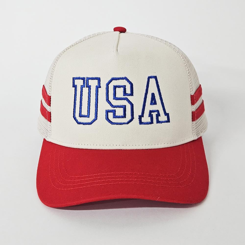USA Trucker Hat With Mesh Back & Stripes Detail