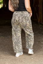 Blue Velvet Leopard Print Barrel Jeans