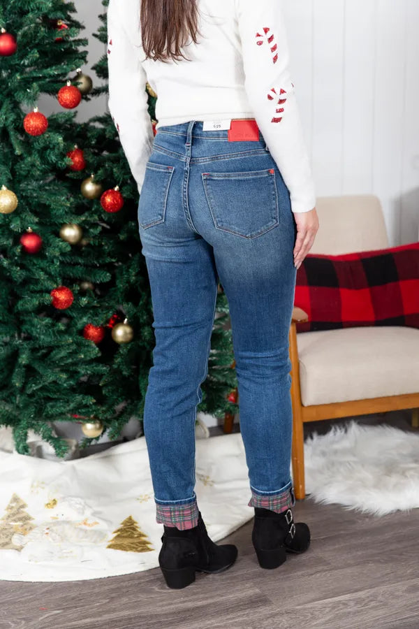 The Jingle Belle Plaid Cuff Judy Blue Jeans