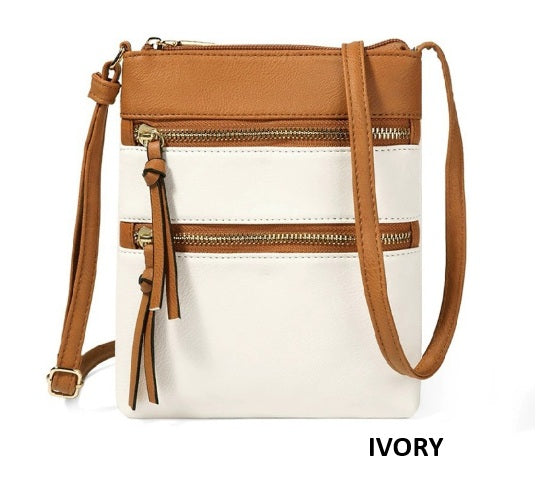 Triple Zipper Crossbody Shoulder Bag