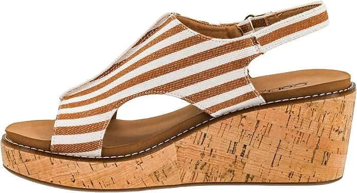 Corky Tan White Stripe Carley Wedge