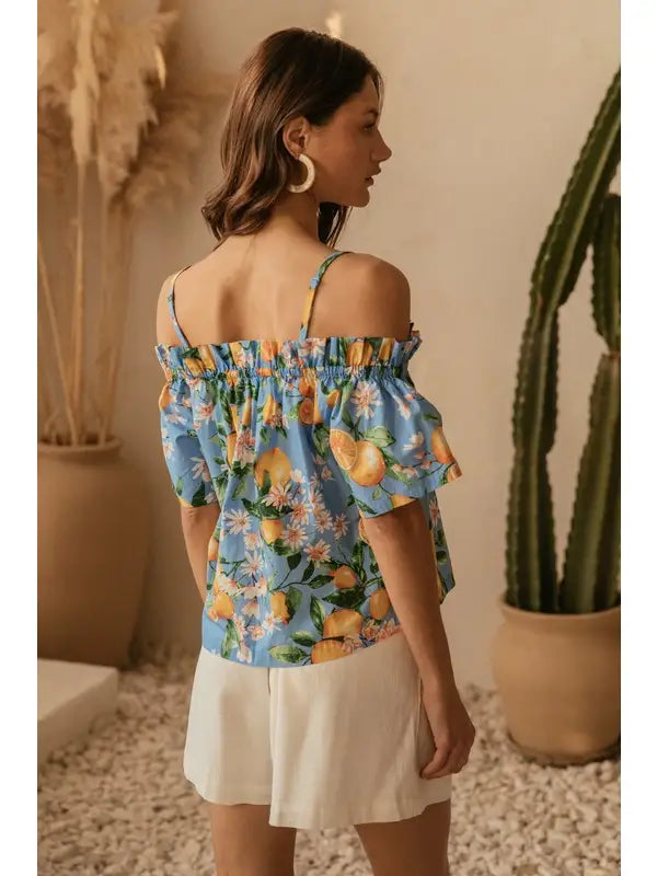 Off Shoulder Lemon Print Top