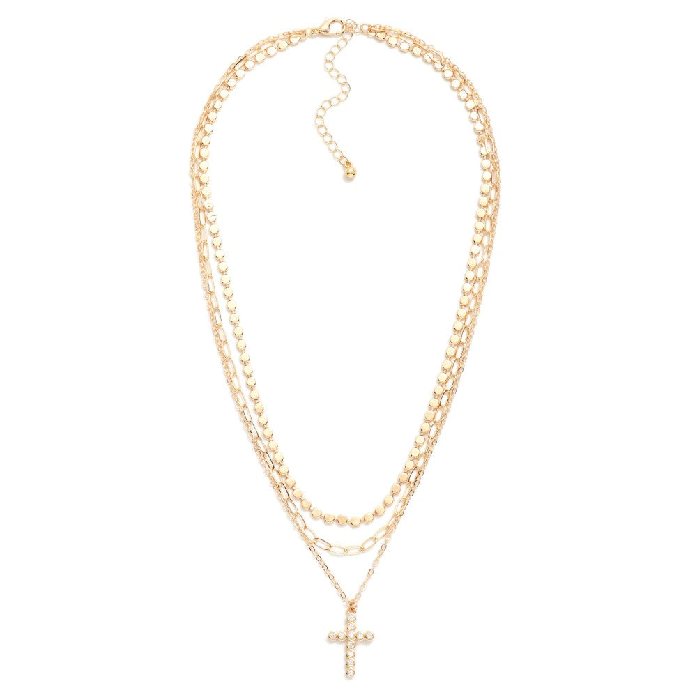 Layered Chain Link Cross Pendant Necklace