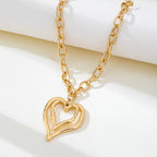 Sculptural Oversized Double Heart Pendant Necklace