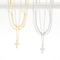 Layered Chain Link Cross Pendant Necklace